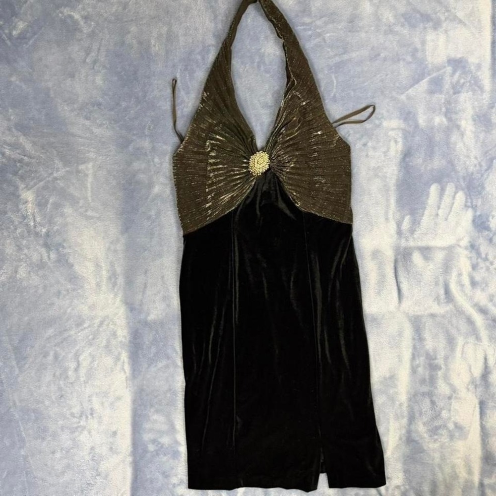Vintage Aspeed black halter dress with gold sequin top Women Size: S